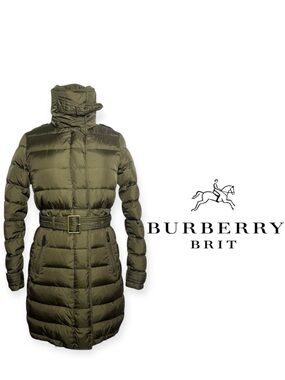 Burberry Brit quilted down puffer coat army green dark olive size Small